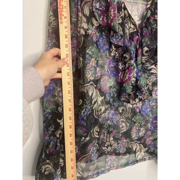 Vintage 90’s Floral Kathryn Frilly Sheer Blouse Size Medium - Picture 4 of 7